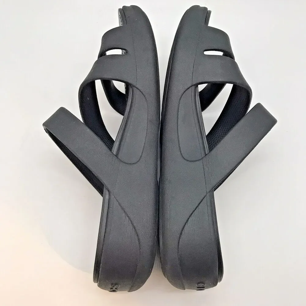 Crocs Monterey Dual Comfort Wedge Sandals Women's 10 Black 206304 Comfort Shoes